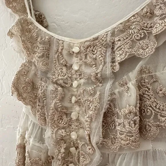 Free People Lace Tiered Top Romantic Boho Feminine Sheer Cream Ivory Sz 4 - Picture 3 of 11